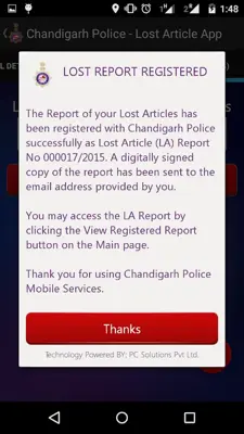 Chandigarh Police Lost Report android App screenshot 0